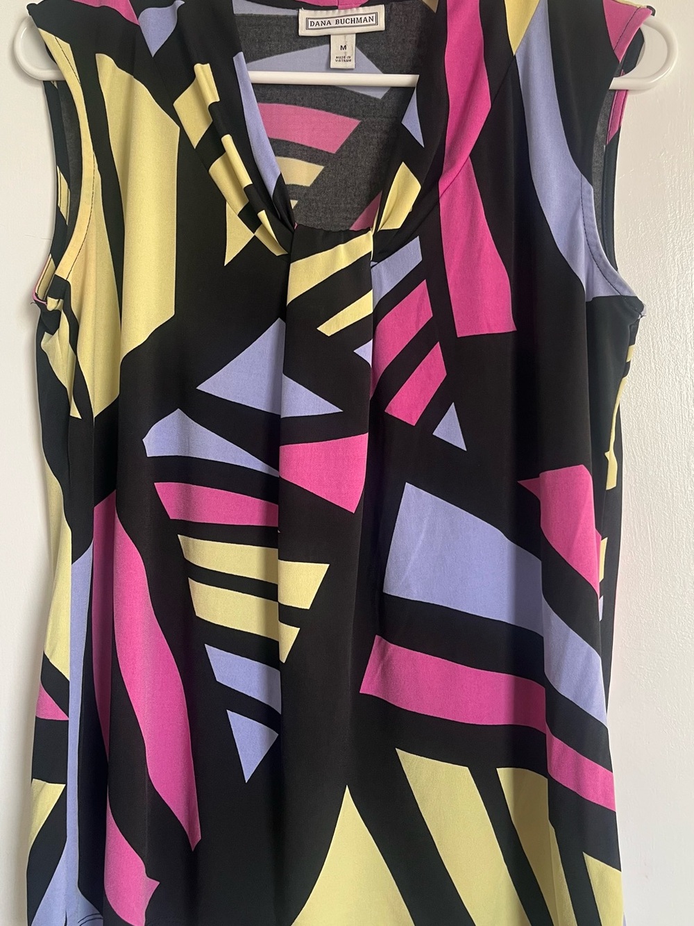 Dana Buchman Black Geometric Print Sleeveless Top - Pink, Lavender, Yellow